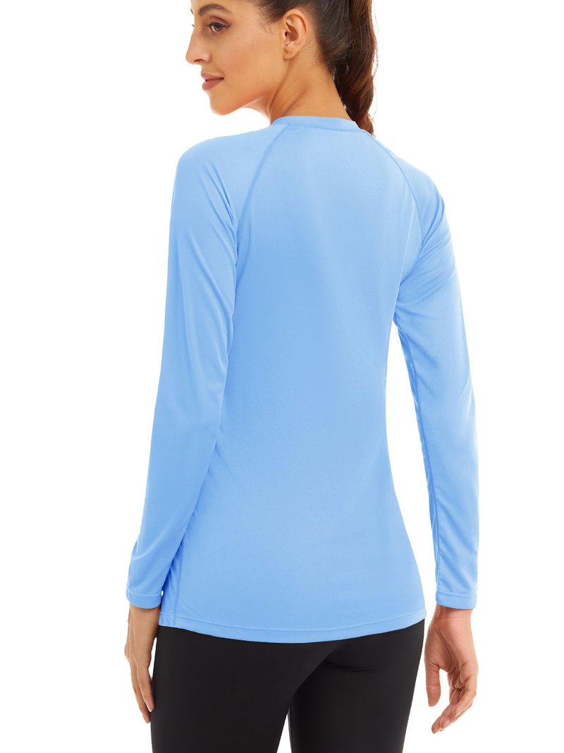 Rash Guard Swim Shirts for Women Long Sleeve Athletic Shirts Summer Shirts for Women UPF 50+ Sun Protection Shirts Running Tee Shirts Women Blue