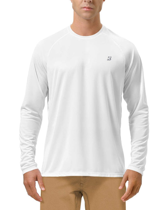 Roadbox Mens UPF 50+ UV Sun Protection Shirts Outdoor Long Sleeve SPF Diving Rash Guard for Fishing Hiking Swimming White