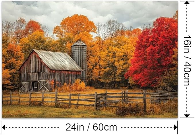 Yesad Yellow Barn Fall Canvas Wall Art, Autumn Fall Room Décor Country Landscape Prints Painting Posters Artwork Farmhouse Decor, Rustic Wall Décor for Living Room Bedroom (Unframed,24”x16”,Barn)