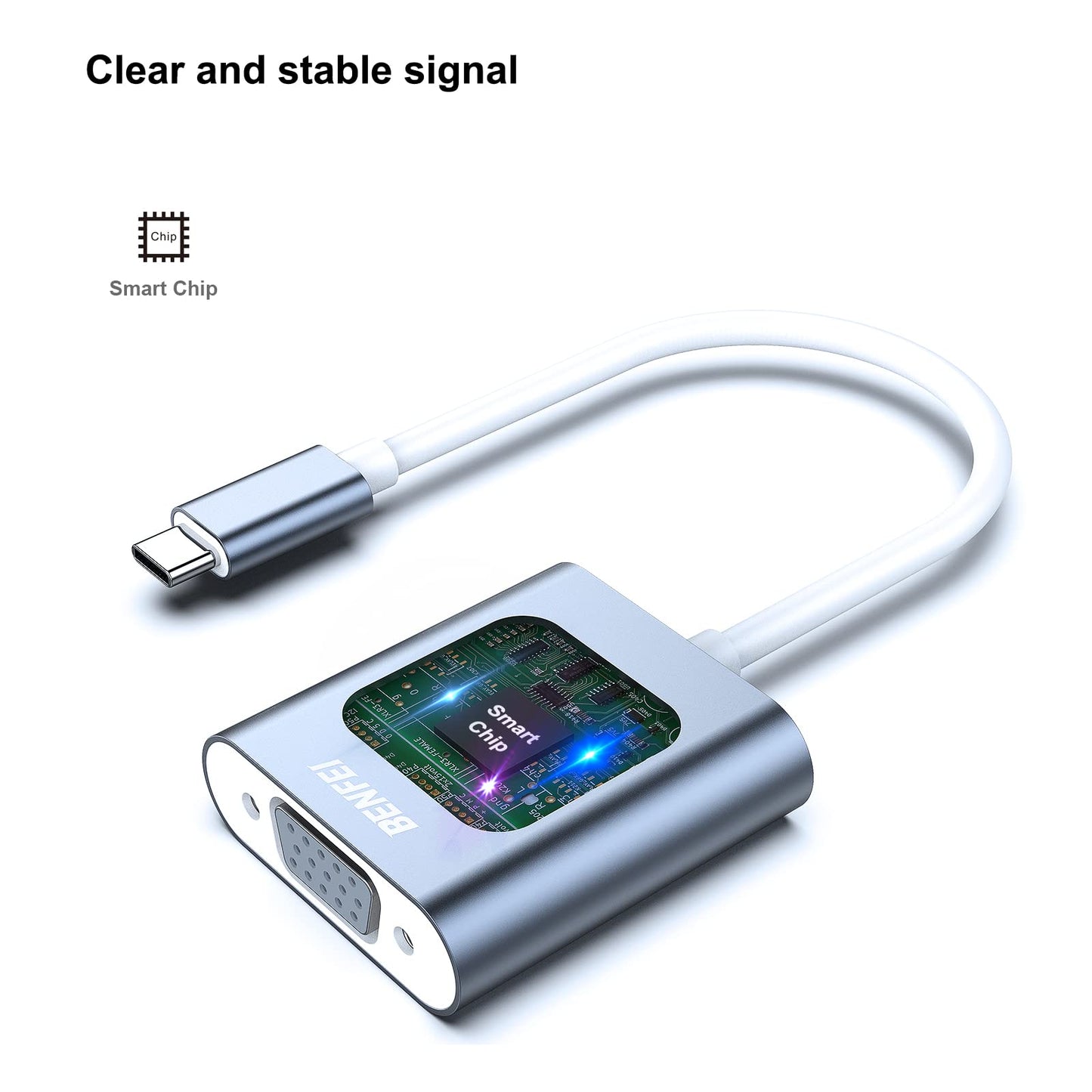 BENFEI USB C to VGA Adapter, Thunderbolt 3/4 to VGA Adapter Compatible with iPhone 15 series, MacBook Pro/Air 2023, iPad Pro, iMac, S23, XPS 17, Surface Book 3 and More [Aluminium Shell,Grey]