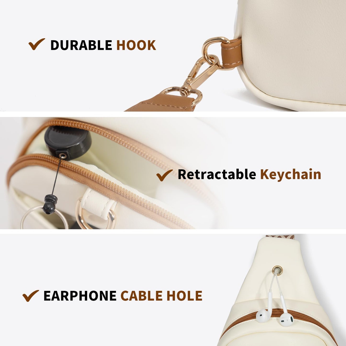 OSOCE Crossbody Bag for Women PU Sling Belt Bag Small Shoulder Chest Bag Purses with Adjustable Guitar Strap Phone Cable Hole Fanny Pack Cross Body Bags with for Ladies Travel Shopping.