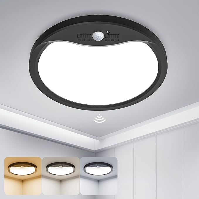 zemty 9inch 18W Motion Sensor Ceiling Light Wired, 3 Sensing Modes Motion Activated Closet Lights Black, 3000K/4000K/6500K Waterproof LED Ceiling Lamp for Pantry Closet Shower Hallway-1Pack