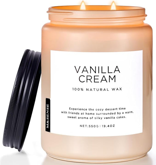 M&SENSE Vanilla Soy Candles, Large 19.4oz Non Toxic 110 Hours Burning Time 100% Natural Organic Soy Wax Candle, Relaxing Aromatherapy Scented Housewarming Gift for Women and Men