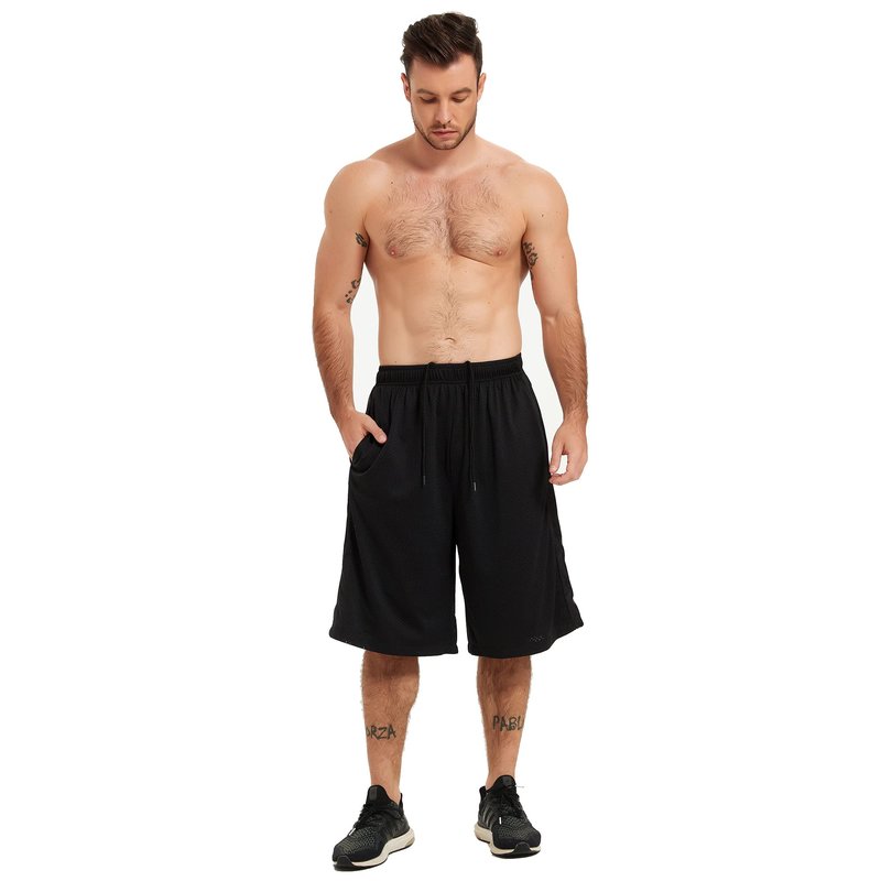 HQUEC Men's 12" Basketball Shorts Long Athletic Workout Gym Mesh Shorts Below Knee Loose-Fit with Pockets Black 2XL