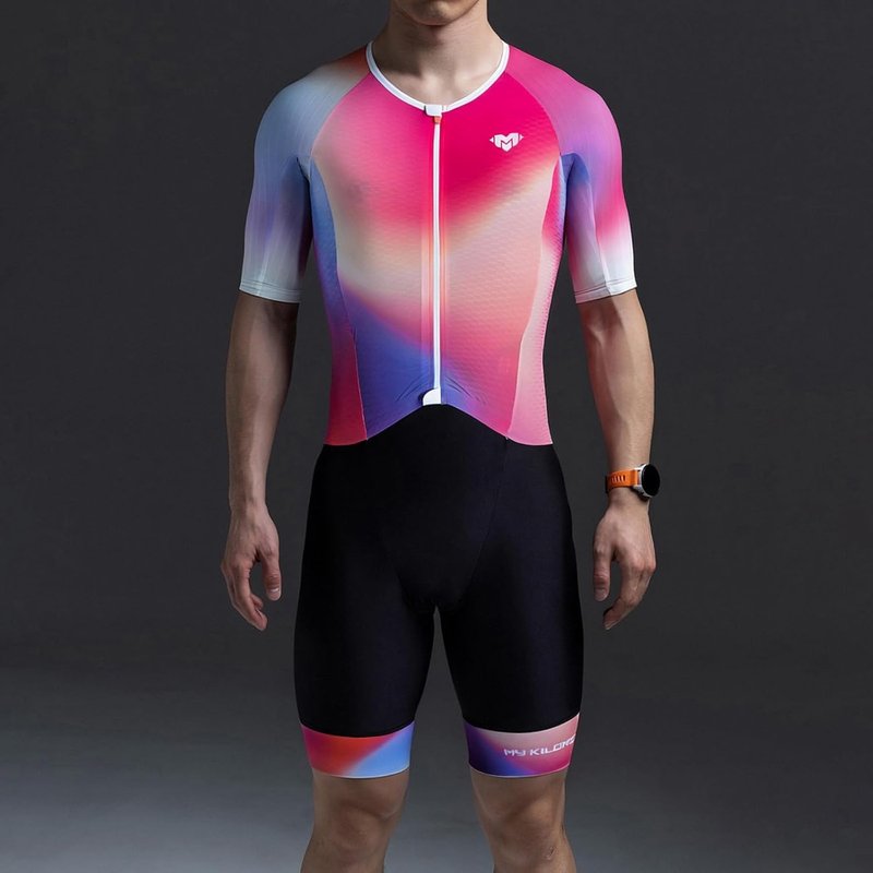 Men’s Triathlon Suit | Short Sleeve Quick-Dry Racing Tri Suit with Padded Zipper Pocket