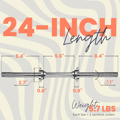 A2ZCARE Standard Dumbbell Handles 24 inch Chrome Grip, Adjustable Dumbbells Handles 1 inch Pair