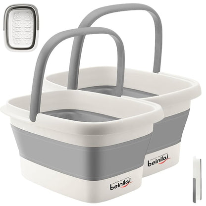Collapsible Foot Bath Basin for Soaking Feet,Pedicure Foot Spa, Foot Tub with Handles and Massage Acupoint,Multifunction Collapsible feeting Soak Tub-Green