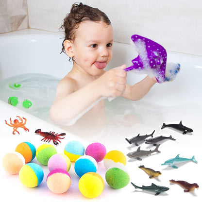 Bath Bombs for Kids with Surprise Inside - 12Pcs Kids Bubble Bath Fizzies with Sea Animal Toys, Gentle Safe for Skin Moisturize. Birthday Christmas Gifts for Boys Girls