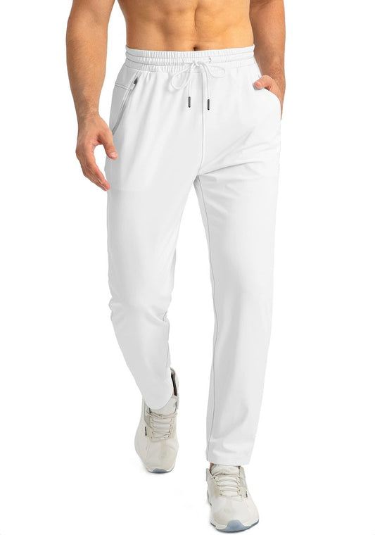G Gradual Men's Sweatpants with Zipper Pockets Tapered Joggers for Men Athletic Pants for Workout, Jogging, Running (White, XX-Large)
