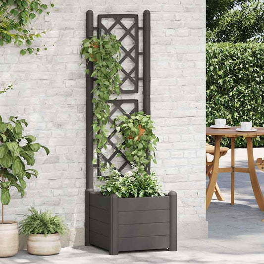 Garden Planter Anthracite, Decorative Polypropylene Pot with Trellis, Indoor Outdoor Use for Climbing Plants