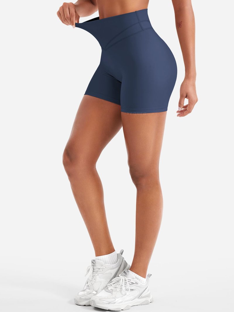 YEOREO Women Workout Yoga Shorts 4.5" No Front Seam Hidden Scrunch Almiy High Rise Buttery Biker Shorts Navy Blue M