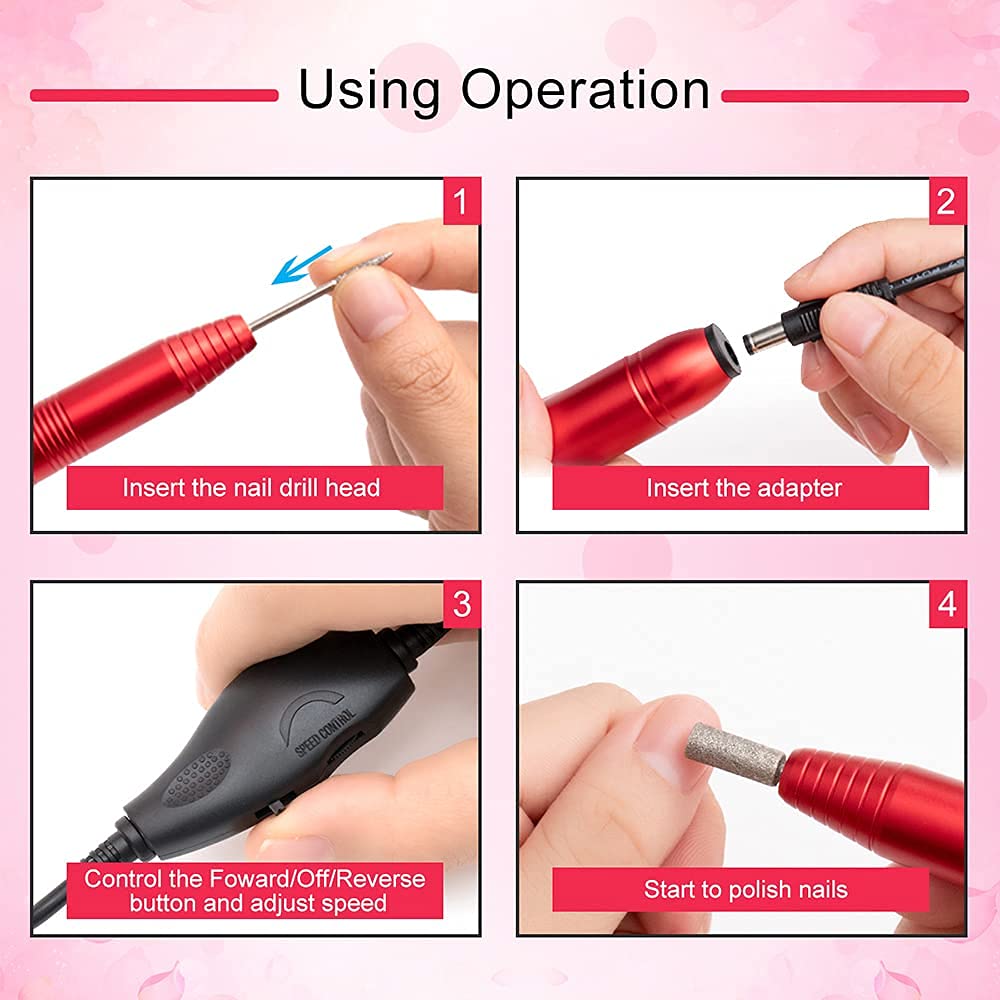 Portable Electric Nail Drill File Machine with Acrylic Nail Kit Set Professional 20000rpm Manicure Pedicure with Sanding Bands Brush for Nail Art Gel Nail Polish Tips Clippers