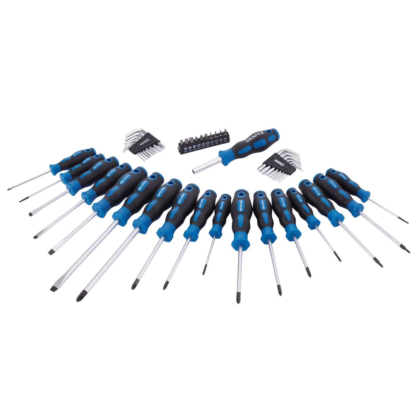 Draper 44 Piece Precision Screwdriver Hex Key and Bit Set | Soft Grip Drivers Hand Tools | DIY and Professional Kit | Tool Stand | Magnetic Tips | 81294