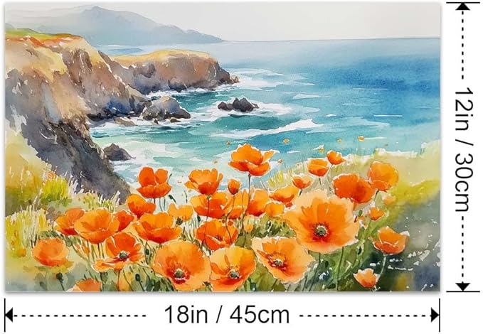 Yesad Poppies Canvas Wall Art, Coastal Flower Pictures, Farmhouse Wall Decor for Living Room & Bedroom (Unframed, 18'x12', Poppy2)