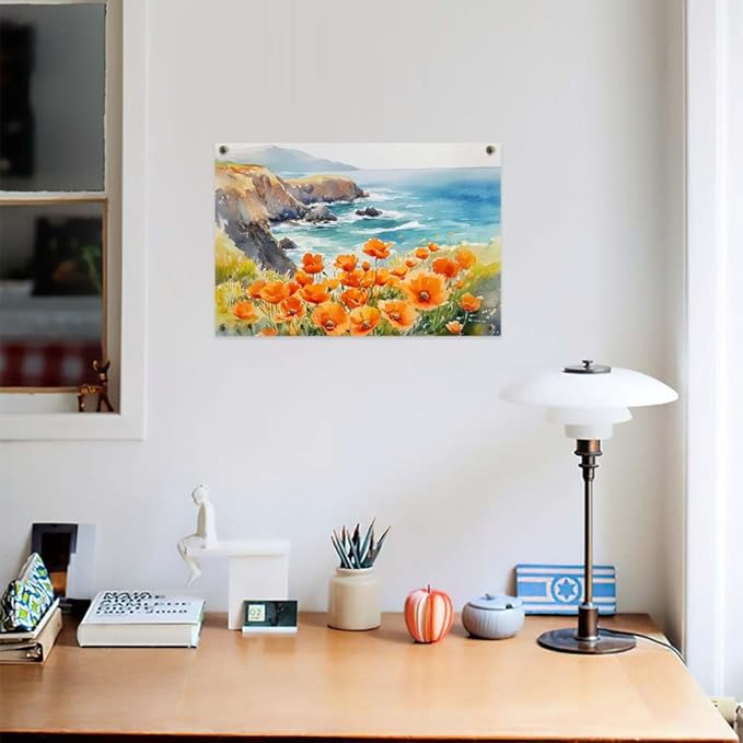 Yesad Poppies Canvas Wall Art, Coastal Flower Pictures, Farmhouse Wall Decor for Living Room & Bedroom (Unframed, 18'x12', Poppy2)