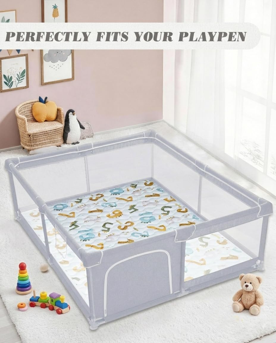 Viviland Baby Mats for Floor, 50x50 Inch Playpen Mat, Thick Playmat for Baby and Toddlers Infants, Non-Slip & Machine Washable, Blue Numbers