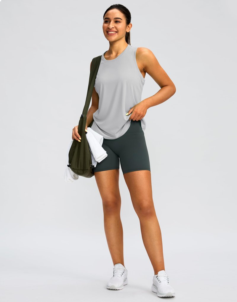Women's Workout Tops Racerback Athletic Tank Tops Sleeveless Loose Fit Yoga Running Gym Shirts for Women(Silver Mist,L)