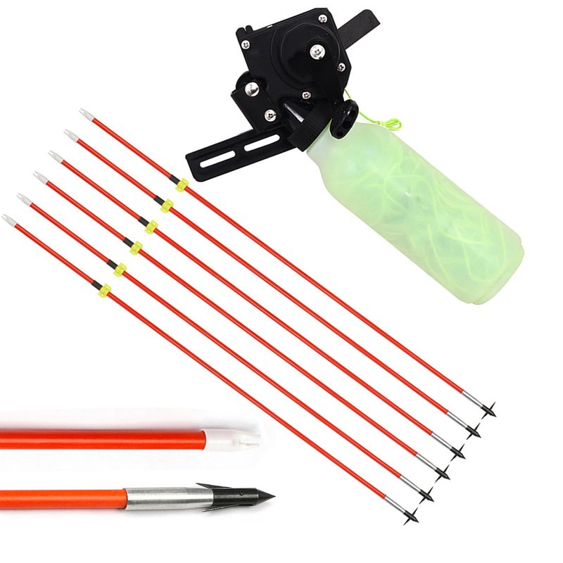 Bow Fishing Reel Kit with Arrows, Bowfishing Tool Accessories, Safety Slides for Compound & Recurve Bows (Orange)