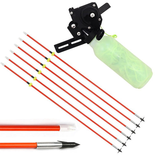 Bow Fishing Reel Kit with Arrows, Bowfishing Tool Accessories, Safety Slides for Compound & Recurve Bows (Orange)
