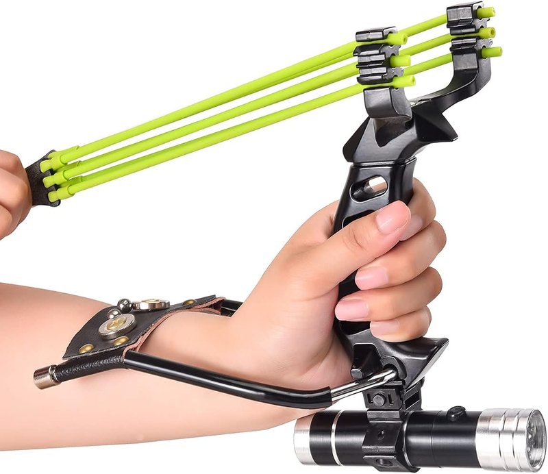 NOBONDO Strong Folding Slingshot - Powerful Adjustable Catapult with Wrist Brace & 100 Ammo Balls | Ideal for Hunting & Survival