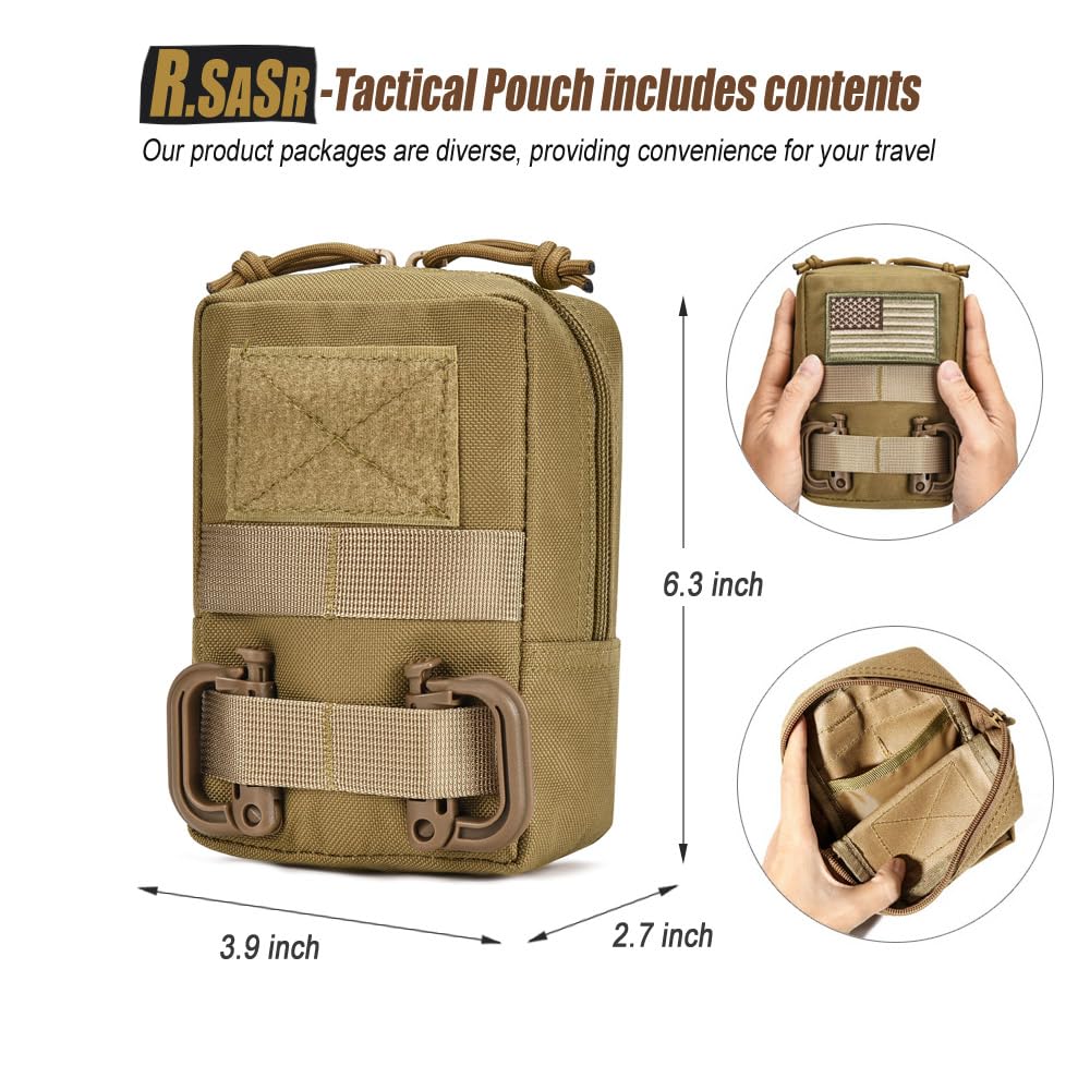 3 Pack Molle Pouches, Tactical Molle Admin Pouch Utility Laser Cut EDC Tool Pouch Bag Horizontal Modular Pouches (Tan)
