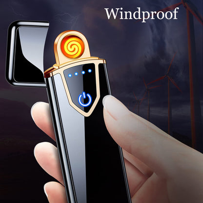 Electronic Lighter, Electric USB Lighter Windproof Rechargeable Slim Coil Lighter with Smart Fingerprint Sensor Double Side Ignition,Creative Power Indicator Flameless Boyfriends Gifts(Gold)