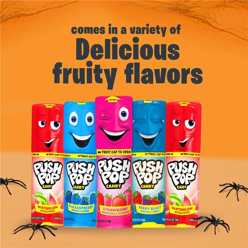 Push Pop Candy Variety Pack, Bulk Individually Wrapped for Party Favors, 24 Count Variety Lollipops, Fun Push Pop Lollipop Gift Baskets, Goodie Bags, Candy Gifts, Birthdays Kids Party Favors