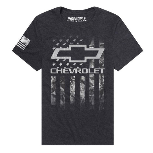 Indivisible Official Chevrolet Camo Flag Men's Classic Ring-Spun T-Shirt, Black Ink Heather, Large