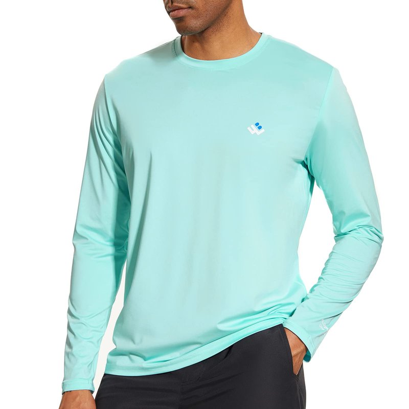 Men’s UPF 50+ Lightweight Long Sleeve Casual T-Shirt Quick Dry UV Sun Protection for Outdoor Beach Hiking Fishing Exercise Seafoam