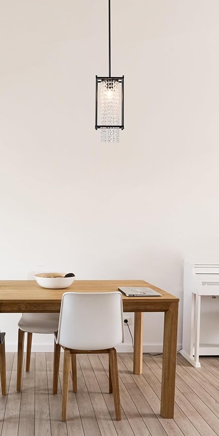 Mini Crystal Chandelier Black Modern Chandeliers Small Square Pendant Light Fixtures 1 Light Chandelier Lighting for Kitchen and Dining Room