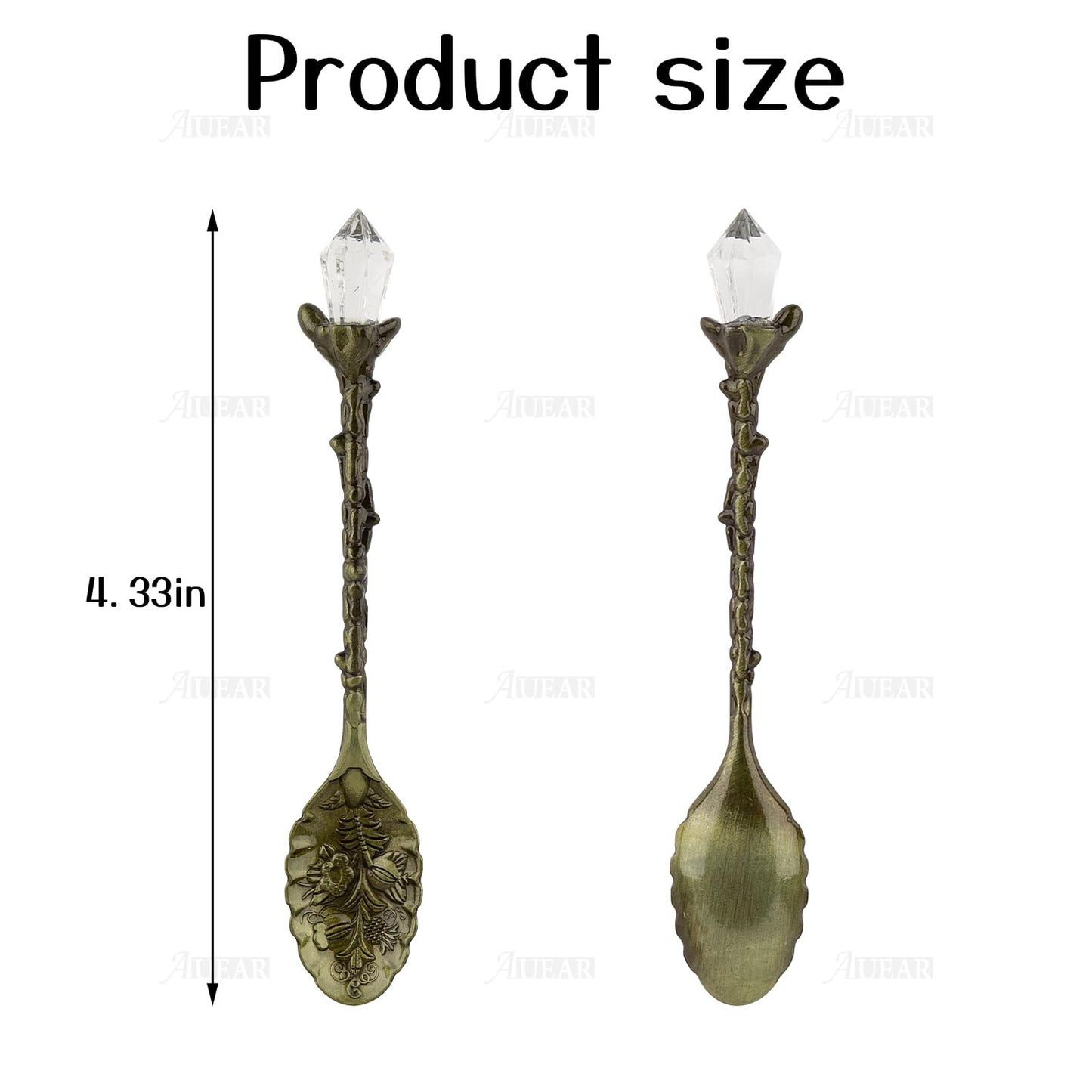 AUEAR, Retro Crystal Antique Alloy Spoon Coffee Tea Dessert Mini Ice Cream Decorative Spoons Set for Home Office (5 Pack)