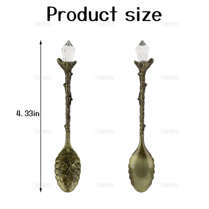 AUEAR, Retro Crystal Antique Alloy Spoon Coffee Tea Dessert Mini Ice Cream Decorative Spoons Set for Home Office (5 Pack)