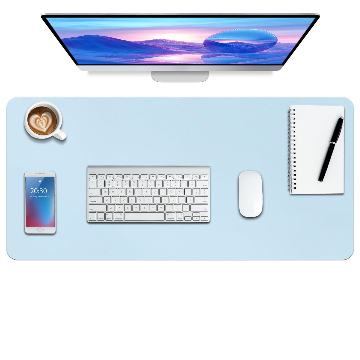Boutilon Leather Desk Pad Protector,Non-Slip Mouse Pad,Laptop Desk Pad,Office Mouse Mat,Waterproof Leather Desk Blotter,Desk Writing Pad for Office and Home (L-Light Blue,35"x 17")