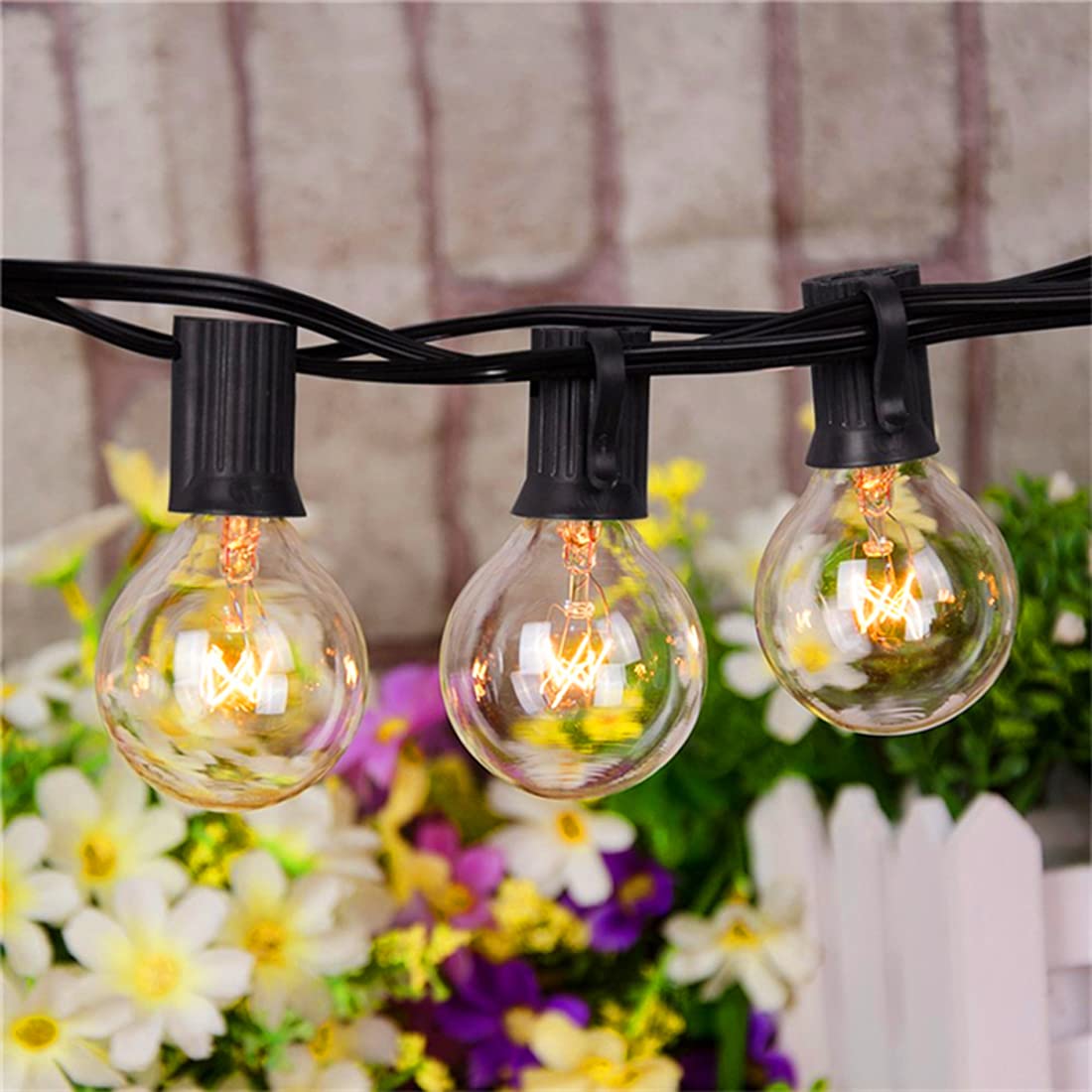 Abeja Outdoor String Light 100 Ft G40 Patio Lights with 105 Edison Glass Bulbs E12 Socket Base (5 Spare) Globe Clear Hanging Lights for Backyard Balcony Deck Party Decor, Not Connectable, Black
