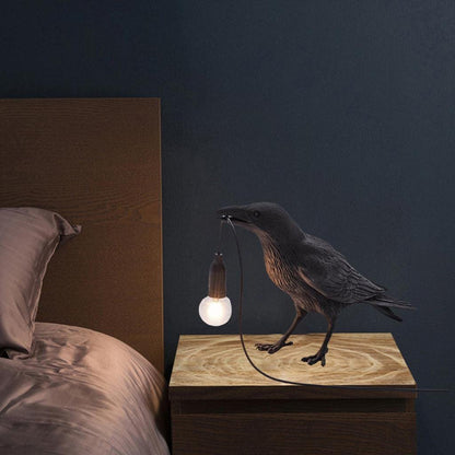 Generic Raven Decor Table Lamp - Lifelike Resin Crow Bird Desk Lamp Creative Animal Styling Light Bedroom Bedside Wall Sconce Lamp Light Decoration - Black Table lamp