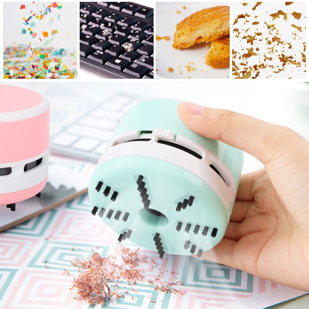 FineInno Mini Vacuum Cleaner,Desktop Vacuum,Crumb Sweeper,Desk Duster,Mini Desk Vacuum for Table,Green White