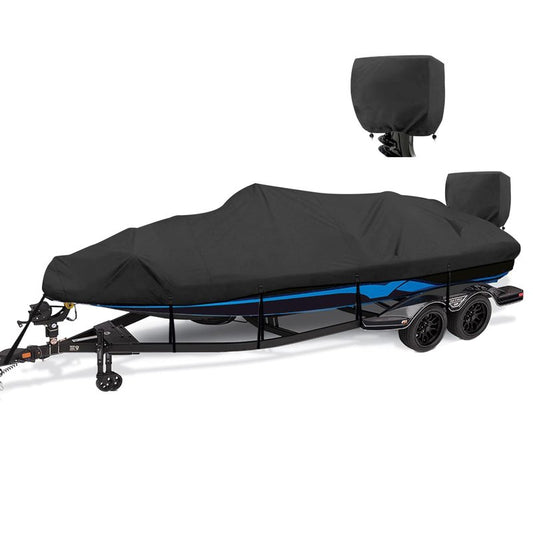 YimSting 1200D Waterproof Boat Cover - Fits 20' to 22' ft Bass, V-Hull, Tri-Hull, Fish & Ski, Runabout Bowrider Boats - Heavy Duty Canvas Black