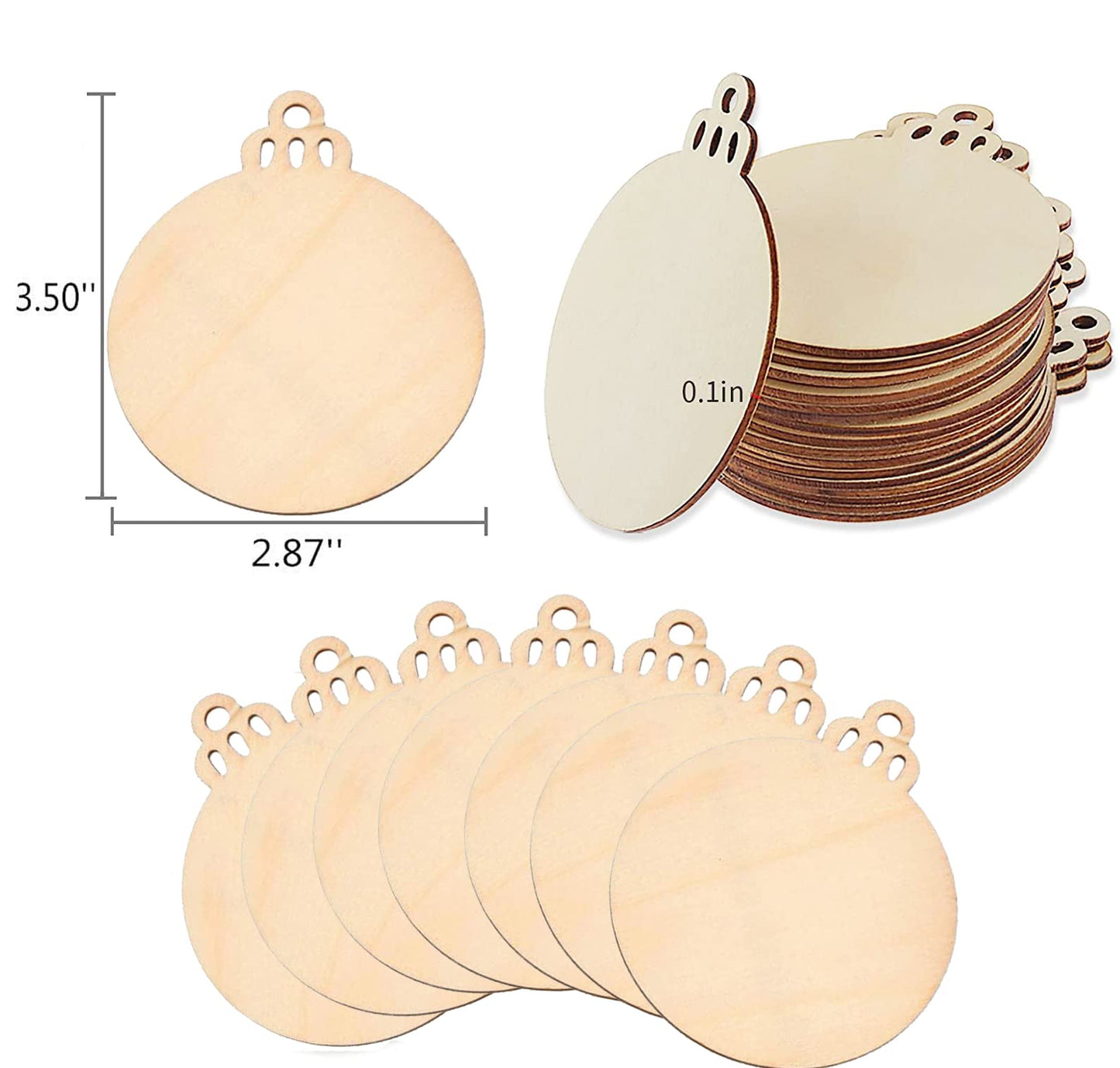 pojah 60Pcs Wood Slices,3.5" Wooden Christmas Ornaments,Unfinished Predrilled Wood Circles for Crafts Centerpieces,DIY Round Wooden Discs Hanging Decorations
