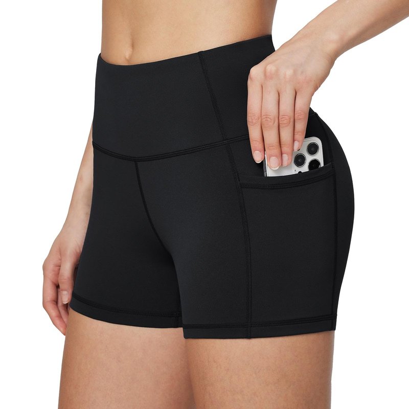 baleaf Biker Shorts Women Yoga Gym Workout Spandex Running Volleyball Tummy Control Compression with Pockets 5" 2-Pack Black/Navy Blue XXL