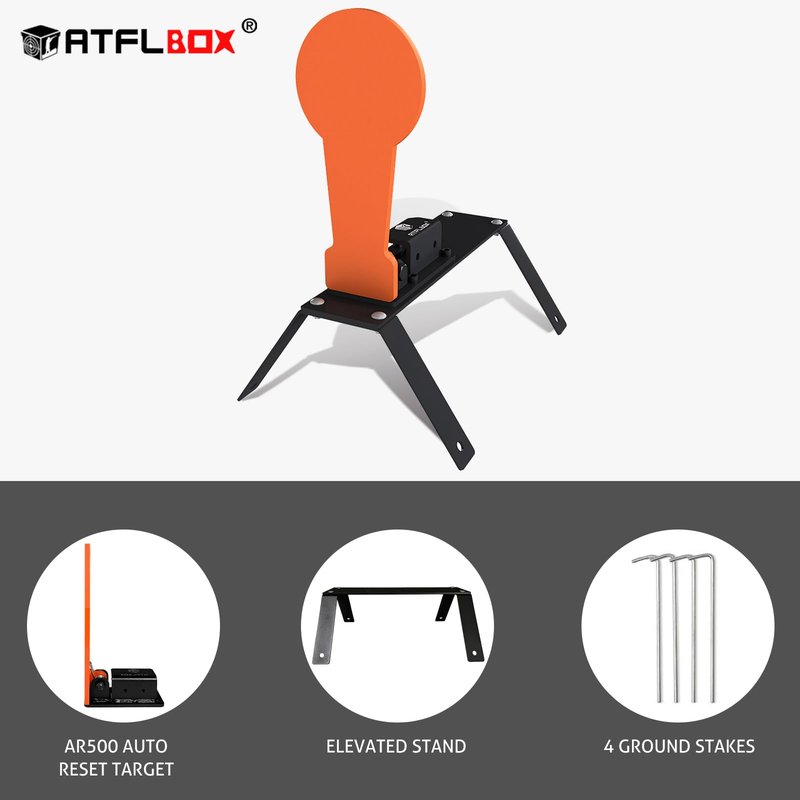 ATFLBOX 3/8" AR500 12.8'' Classic Popper Steel Shooting Target with Stand, 6'' Plate Auto Reset Target for Shooting Range, Suitable for Pistol, Rifle, Handgun, Shotgun, Rimfire