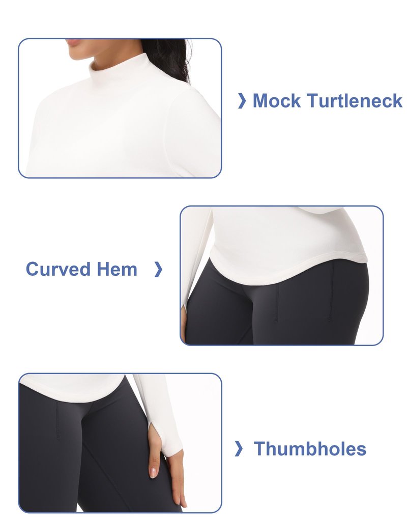 THE GYM PEOPLE Fleece Mock Turtleneck Pullover Base Layer Shirts Long Sleeve Workout Tops with Thumb Hole Beige