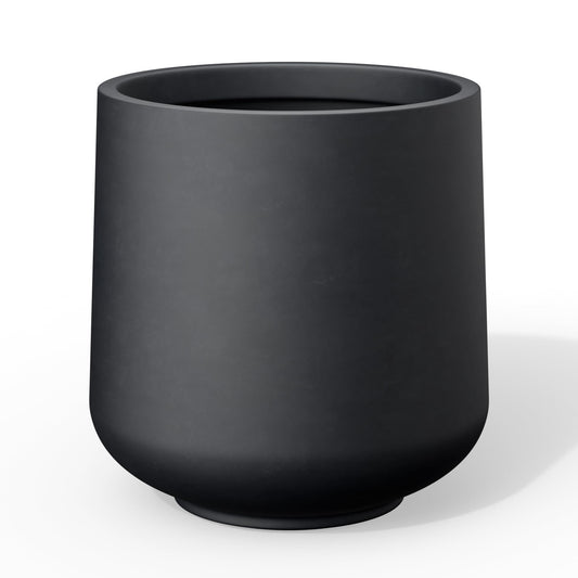 Kante Round Concrete Planter, 13-Inch Dia Barrel-Style Garden Pots with Drainage Hole for Home, Patio and Garden, Flower and Tree Planter (10.2" Opening), Black