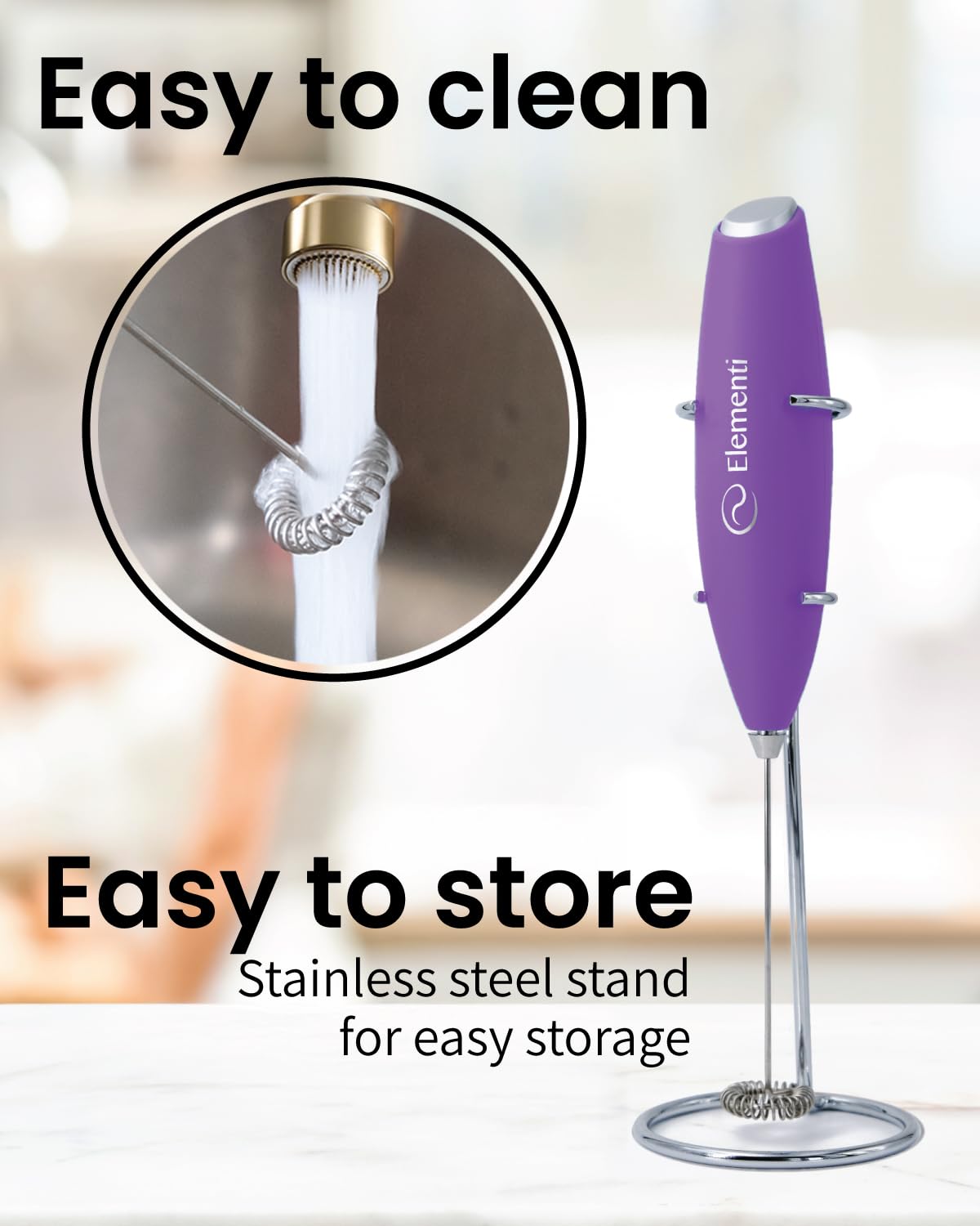 Elementi Portable Electric Milk Frother, Matcha Whisk, Milk Frother for Coffee Frother Electric Hand Blender, Mini Electric Whisk Small Hand Blender (Periwinkle)