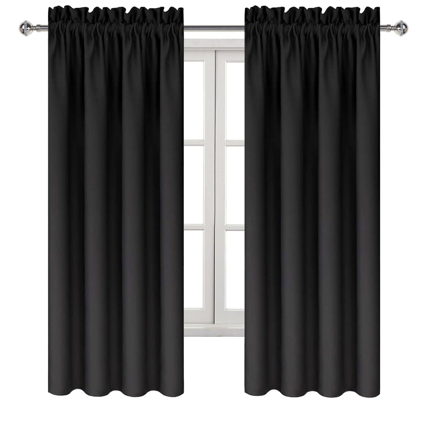 DWCN Blackout Curtains – Thermal Insulated, Energy Saving & Noise Reducing Bedroom and Living Room Curtains, Black, W 42x L 63 Inch, Set of 2 Rod Pocket Curtain Panels