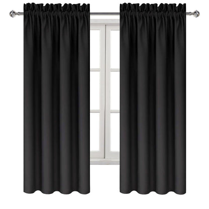 DWCN Blackout Curtains – Thermal Insulated, Energy Saving & Noise Reducing Bedroom and Living Room Curtains, Black, W 42x L 63 Inch, Set of 2 Rod Pocket Curtain Panels