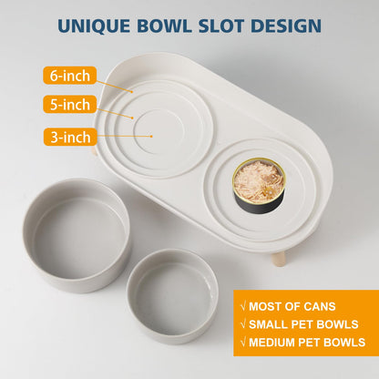 AHX Cat Food Water Bowl Set - Raised Cat Bowls with Non Slip Stand - Elevated Puppy Bowls for Small Dogs - Double Ceramic Cat Feeding Bowls with Splash Proof Guard - Tall Cat Dishes