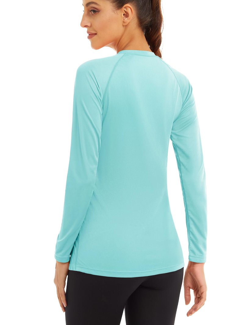MAGCOMSEN Womens Rash Guard Shirts Long Sleeve UV Protection Quick Dry Performance UPF 50+ Swim Top for Women Light Blue