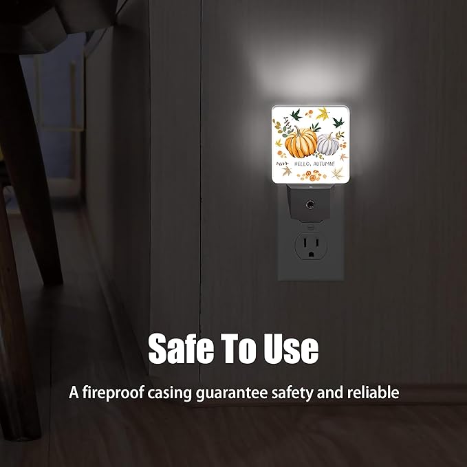 Hello Autumn Night Light, Orange Pumpkins Night Lights Plug into Wall Decor for Bedroom, Bathroom, Hallway, Kitchen, Dusk to Dawn Sensor Nightlights for Boys Girls Women Men Room Gifts