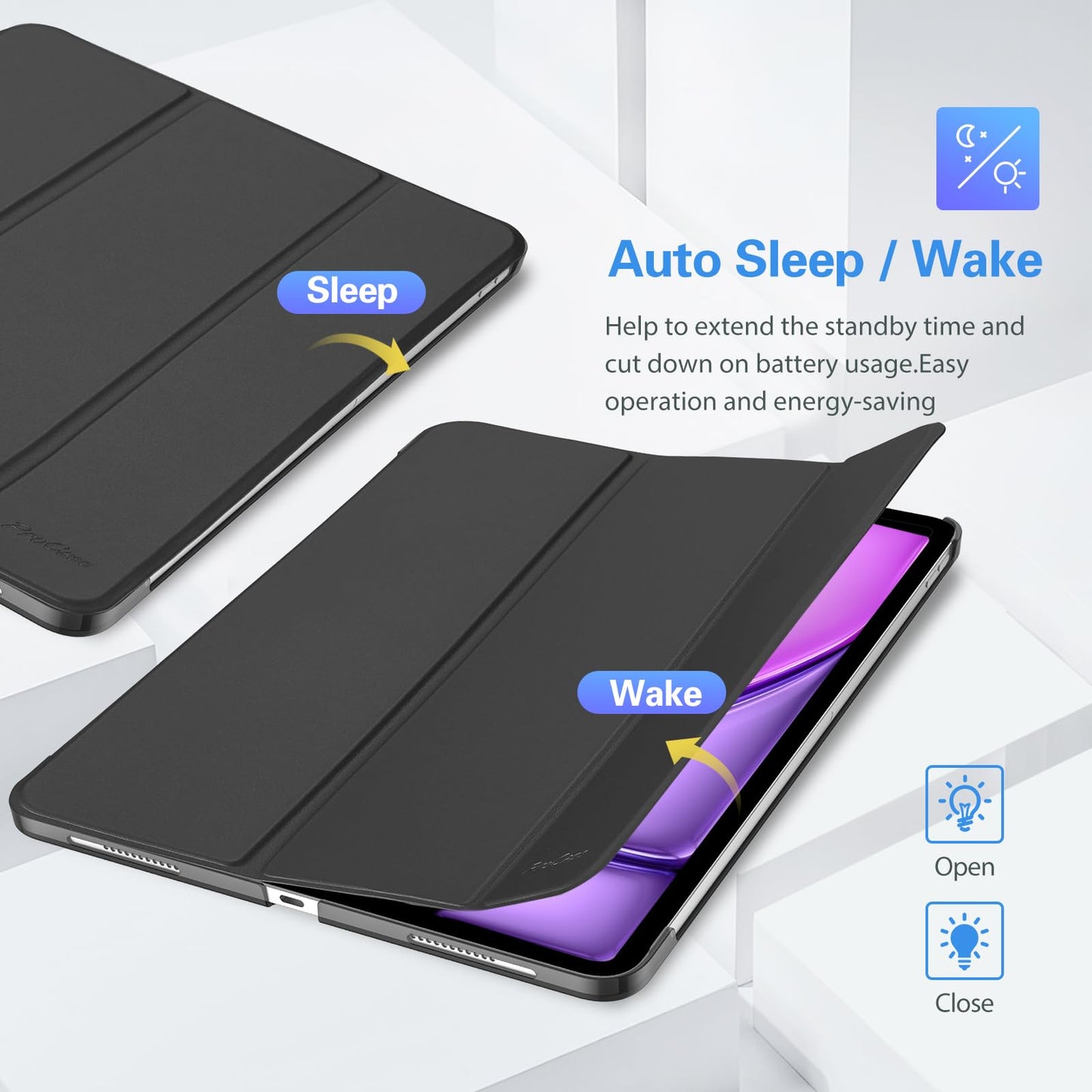 ProCase Case for iPad Pro 12.9" 6th/5th/4th/3rd Gen/iPad Air 13" (M3/M2), Cover for iPad Pro 12.9 Inch 2022 2021 2020 2018/ iPad Air 13 Inch 2025 2024, Slim Stand Hard Back ShellBlack