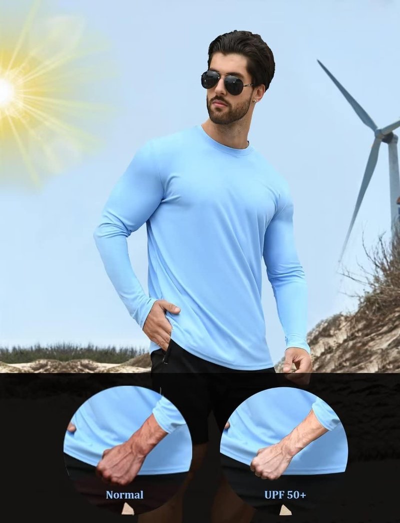 HOPLYNN 2 Pack Men's UPF 50+ Rash Guard and Quick-Dry Long Sleeves Shirts, Swim Surf Fishing Gear UV Sun Protection Shirts for Men Blue Grey Large